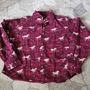 Red and White Horse Button Down Shirt